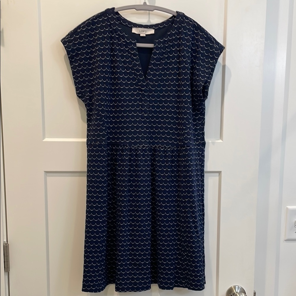 Loft Navy Blue Patterned Dress